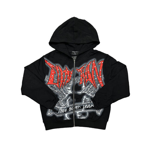MIXED EMOTIONS Black Graffiti Zipper Hoodie (Black)