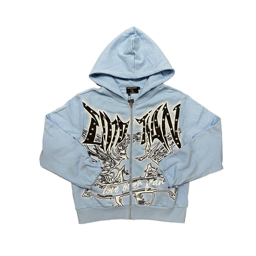 MIXED EMOTIONS Graffiti Zipper Hoodie (Blue)