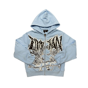 MIXED EMOTIONS Graffiti Zipper Hoodie (Blue)