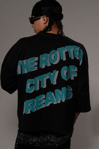 Stray wide & crop fit w/ 3/4 sleeve tshirt (Black)