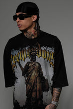 Load image into Gallery viewer, Stray wide &amp; crop fit w/ 3/4 sleeve tshirt (Black)