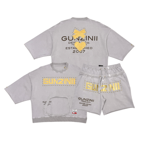 Gunzinii kangaroo pocket tshirt short set (SAND)
