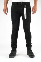 Load image into Gallery viewer, DZTR SUPER STRETCH DENIM - SLIM FIT - JET BLACK RIPS