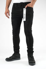 Load image into Gallery viewer, DZTR SUPER STRETCH SKINNY DENIM - JET BLACK RIPS