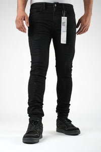 DZTR SUPER STRETCH DENIM - SLIM FIT - JET BLACK RIPS