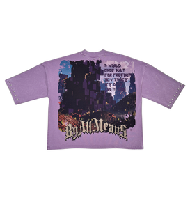 Stray wide & crop fit w/ 3/4 sleeve tshirt (PURPLE)