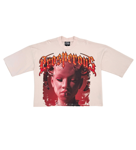 Stray wide & crop fit w/ 3/4 sleeve tshirt (BONE)