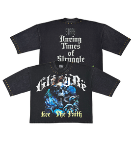 Stray wide & crop fit w/ 3/4 sleeve tshirt (BLACK)