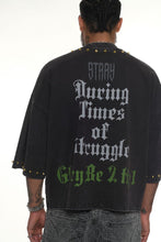 Load image into Gallery viewer, Stray wide &amp; crop fit w/ 3/4 sleeve tshirt (BLACK)