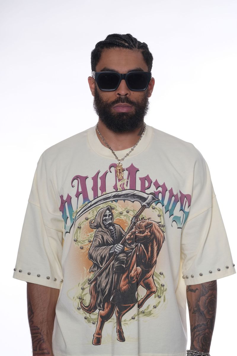 Stray wide & crop fit w/ 3/4 sleeve tshirt (CREAM)