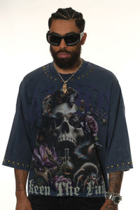 Stray wide & crop fit w/ 3/4 sleeve tshirt (NAVY)