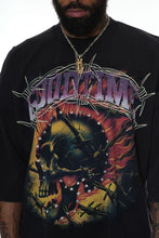 Load image into Gallery viewer, Stray wide &amp; crop fit w/ 3/4 sleeve tshirt (BLACK / PURPLE)