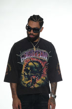 Load image into Gallery viewer, Stray wide &amp; crop fit w/ 3/4 sleeve tshirt (BLACK / PURPLE)