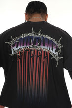 Load image into Gallery viewer, Stray wide &amp; crop fit w/ 3/4 sleeve tshirt (BLACK / PURPLE)