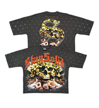 Load image into Gallery viewer, Stray Stay solid 3 skull wide &amp; crop fit tee (Charcoal)