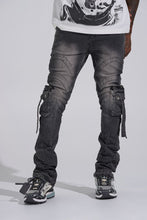 Load image into Gallery viewer, PHEELINGS "SHOOT FOR THE STARS" STACK CARGO DENIM (BLACK WASH)