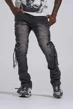Load image into Gallery viewer, PHEELINGS "SHOOT FOR THE STARS" STACK CARGO DENIM (BLACK WASH)