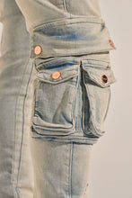 Load image into Gallery viewer, PHEELINGS "24/7" STACK CARGO DENIM (BLUE WASH)