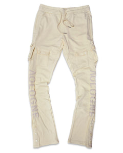 AOLOGNE STAND ALONE WASH STACKED CARGO JOGGERS (CREAM)