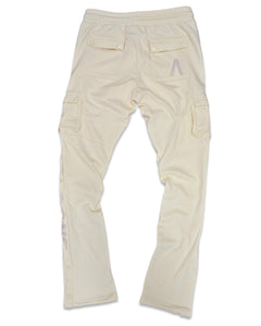 AOLOGNE STAND ALONE WASH STACKED CARGO JOGGERS (CREAM)