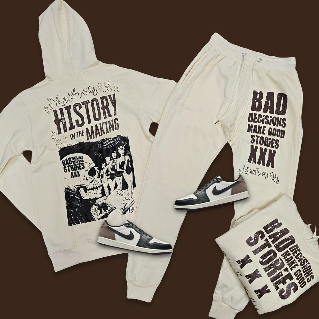 RETRO LABEL BAD DECISIONS HOODIE & JOGGER SET (RETRO 1 MOCHA'S LOW)