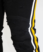 Load image into Gallery viewer, Preme Denim Buffalo Black Jeans (Black/Yellow/White Stripe)