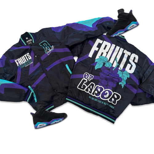 RETRO LABEL FRUITS OF LABOR SATIN JACKET (RETRO 6 AQUA)