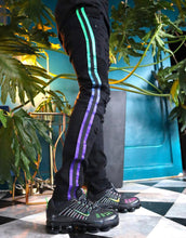 Load image into Gallery viewer, Preme Denim Black Jeans (Teal/Purple Stripe)