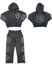 Load image into Gallery viewer, Mixed Emotion Eclipse’ Grey Acid Wash Rhinestone Hoodie &amp; Sweats