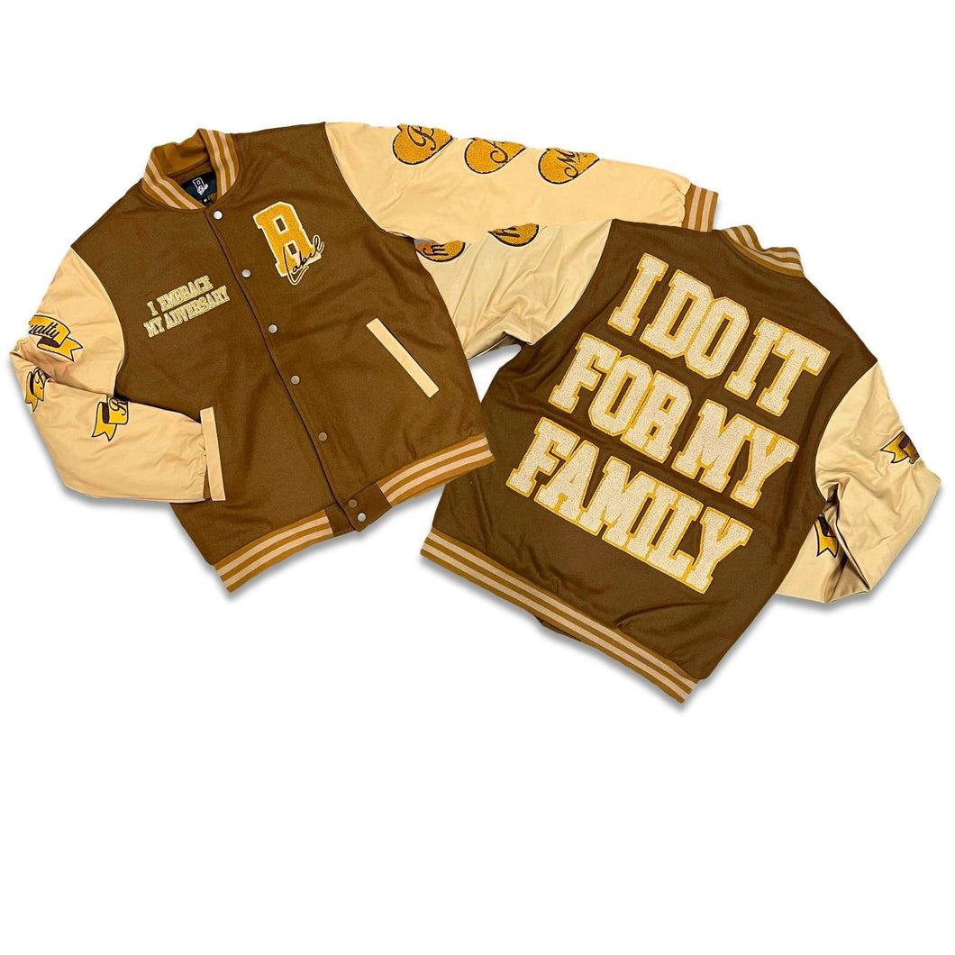 RETRO LABEL FAMILY VARSITY JACKET (WHEAT)