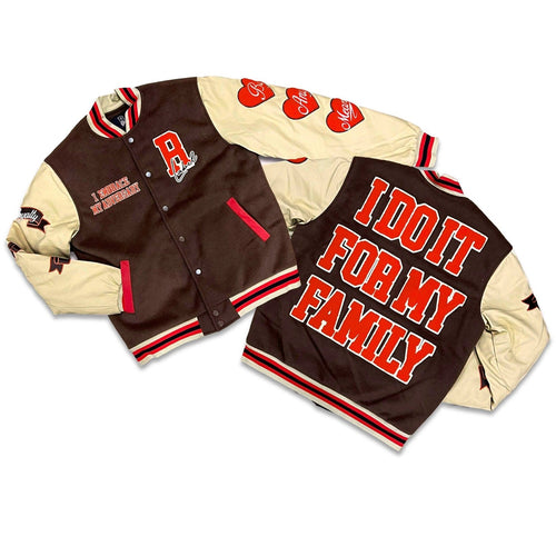 RETRO LABEL FAMILY VARSITY JACKET (MOCHA)