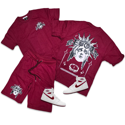 Retro Label REBORN Shorts and Shirt Set (Retro 1 Metallic Burgundy)