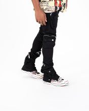 Load image into Gallery viewer, Pheelings JOURNEY TO GREATNESS CARGO FLARE STACK DENIM (JET BLACK)
